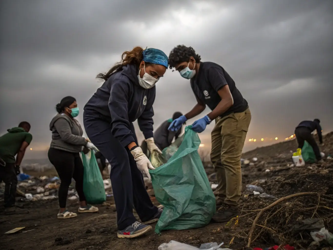 A photograph of volunteers cleaning up a forest area, highlighting EQUIPAGE DU FOURGAULT's dedication to environmental stewardship and conservation efforts.